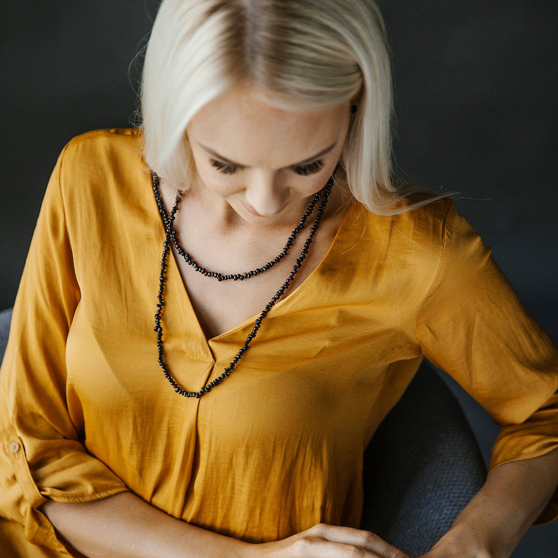 Amber necklace "The darkest night"