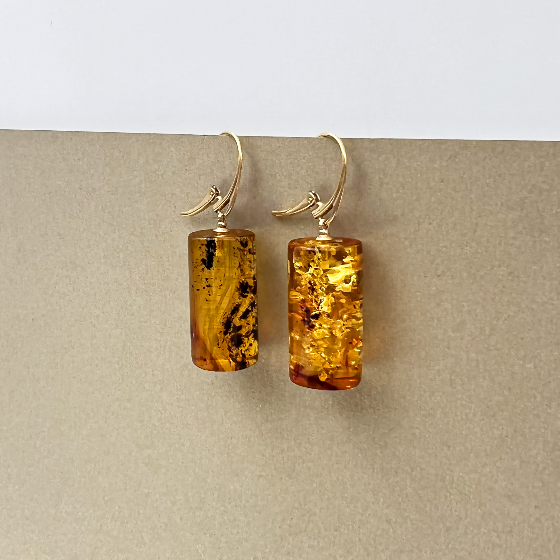 Amber earrings, gold-plated silver 925 "Honey splashes"