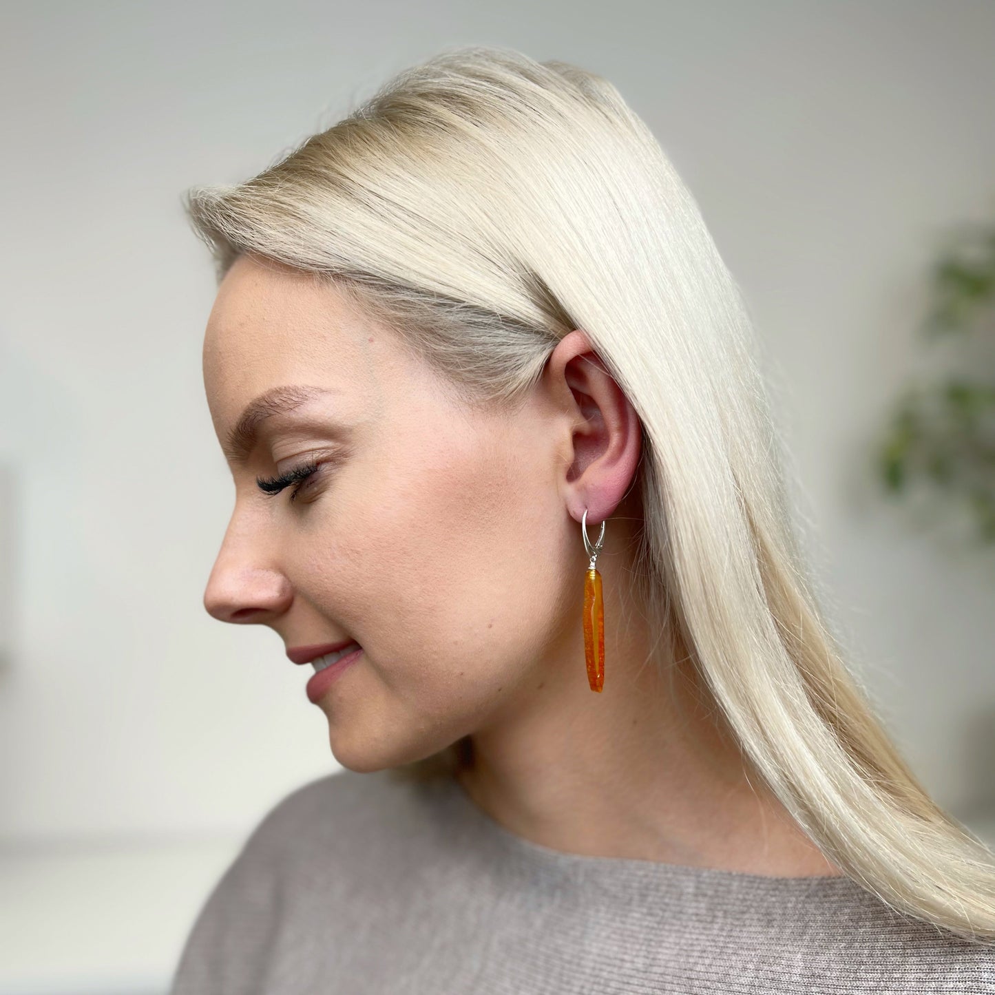 Amber earrings, silver 925 "Icicles"